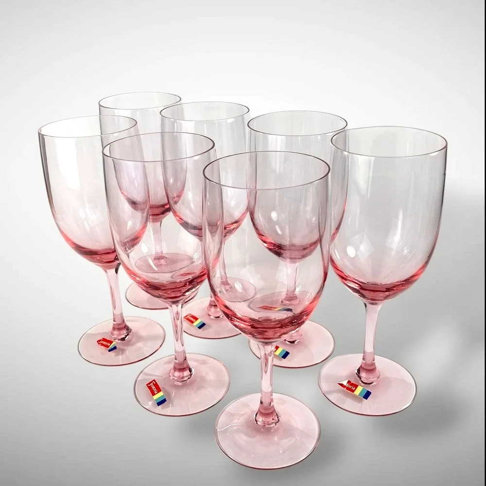 Fostoria Silhouette Pink Water Wine Goblets Stemmed  Set 7 Signed‎ Vintage